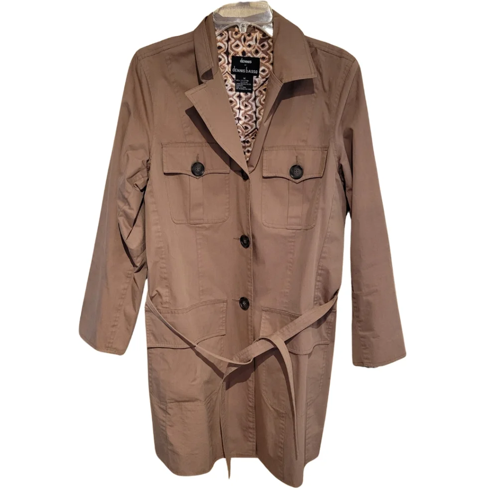 Dennis Basso Tan Belted Trench Coat Utility